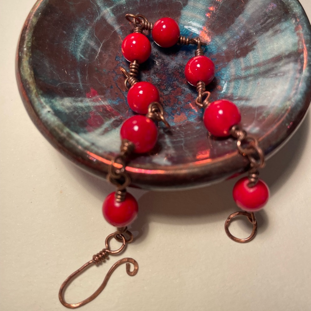Handmade‎ Beaded Copper Wire Wrap Bracelet Anklet Hammered Boho Fairy Indie